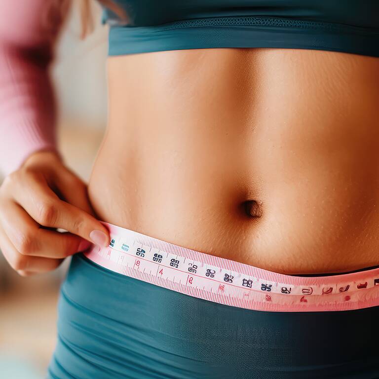 woman measuring weight loss