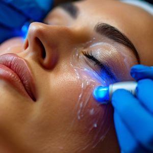 Woman getting laser facial treatment