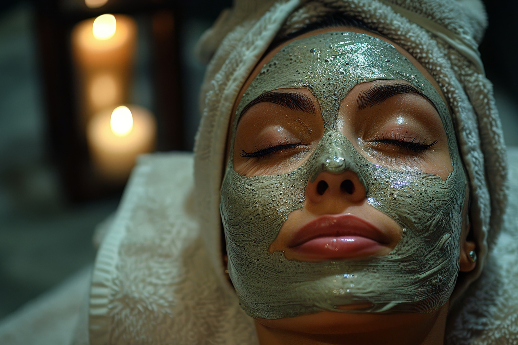 Woman with eyes closed receiving laser facial treatment